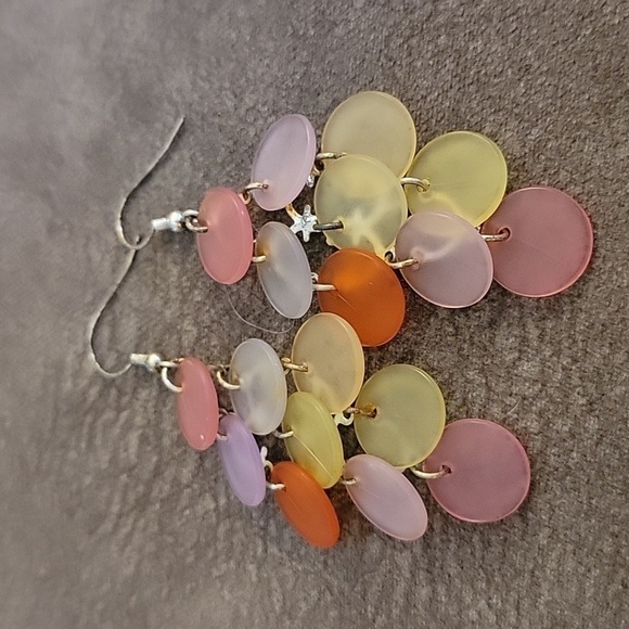 VTG 1990s Rainbow Mod Acrylic Cascade Chandalier Dangle Hook Earrings - Picture 2 of 4